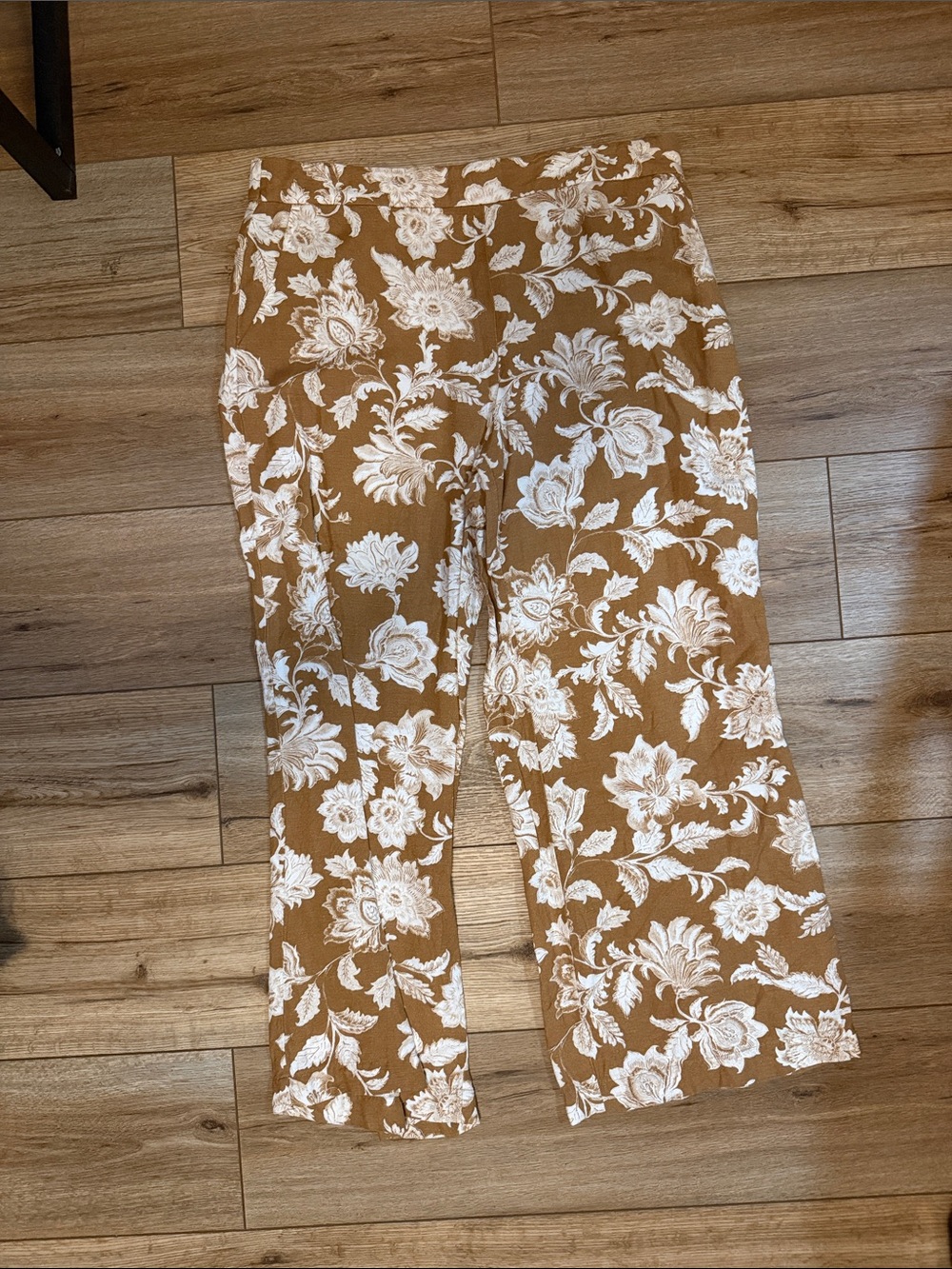 LOFT White Floral Wide-Leg Pants on Tan